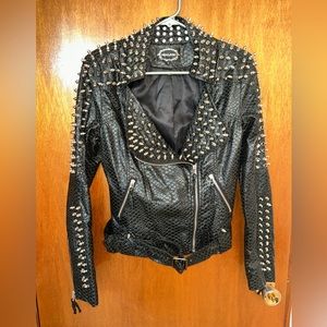 Spiked Faux-Leather Jacket